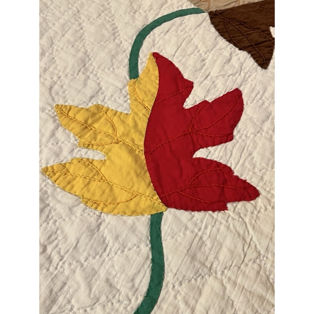 VIBRANT Vintage 40's Autumn Leaves Applique Antique‎ Quilt ~GREAT FALL COLORS! - Picture 7 of 15
